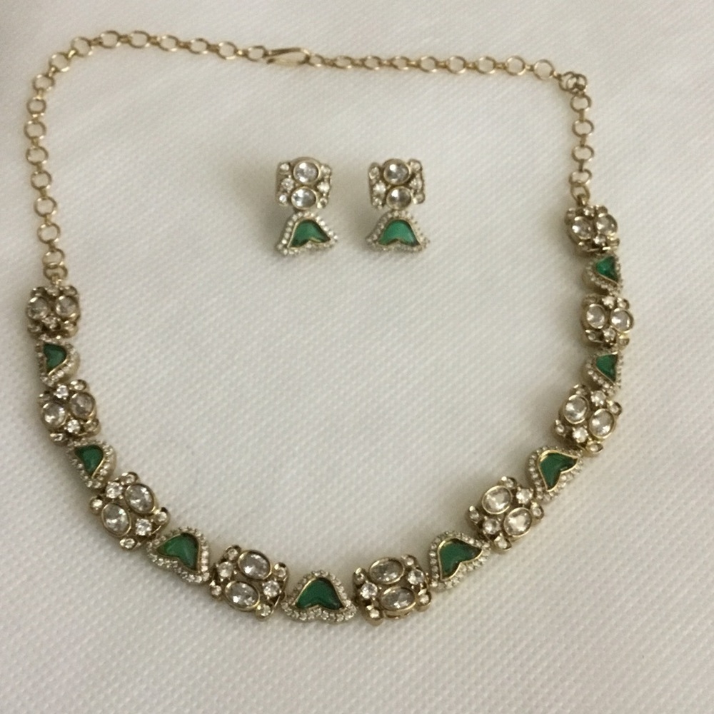 Gold-Tone Green & Clear Crystal Necklace and Earring Set